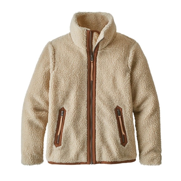 Patagonia Cream Sherpa Fleece Jacket with Brown Trim - Picture 6 of 6